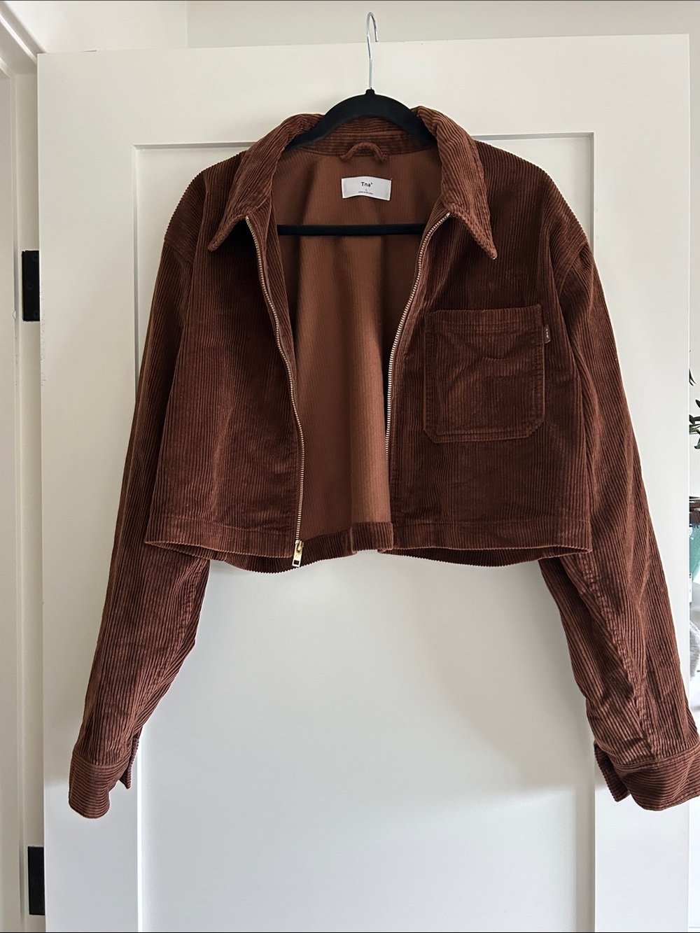 TNA Cropped Corduroy Zip Jacket in Brown